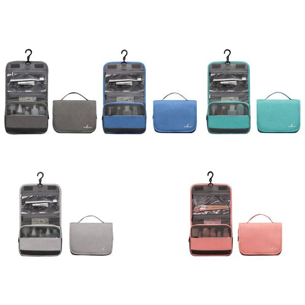 

leather make-up bag foldable cosmetic box large capacity 4-room travel portable zipper toiletries pack with handle hook