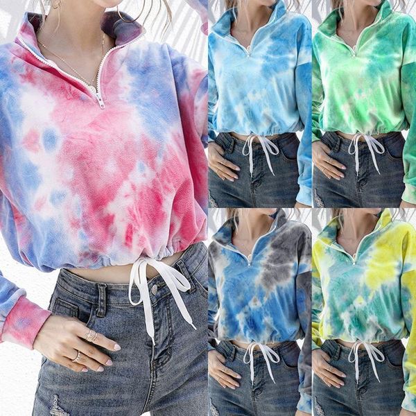 

women's hoodies & sweatshirts tie dye print sweatshirt drawstring loose women blouse long sleeve zip up womens and sweatshirt1, Black