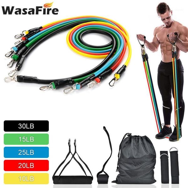 

wasafire 11 pcs/set latex resistance bands exercise yoga body training tubes pull rope chest expander pilates fitness with bag1