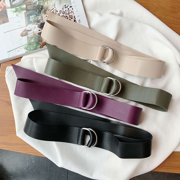 

and winter simple autumn double buckle pu leather wide belt decoration windbreaker coat versatile leisure show thin waist cover, Black;brown