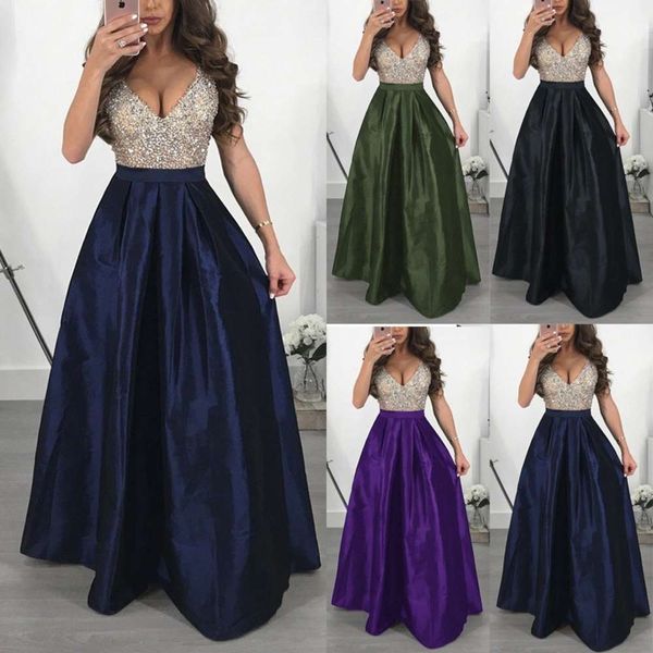 

2019 new off shoulder v-neck evening drs, Black;gray