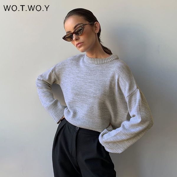 

wotwoy elegant knitted cashmere sweater women solid loose knitwear pullovers women long sleeve basic sweaters female jumper 201031, White;black