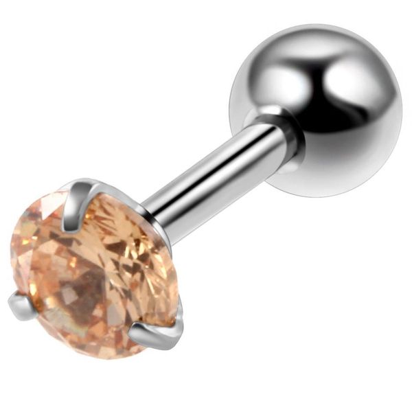 

1pc crystal ear stud helix cz gem stainless steel barbell women zircon ear cartilage bar tragus helix stud earring piercing q bbynlg, Silver