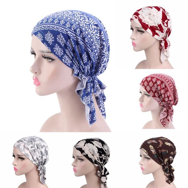 

новая мода женщины цветок мусульманский рюшливый рак химита шляпа шабарки шарф бумбан голова ударная крышка печатные головные узлы леди шляп, Blue;gray