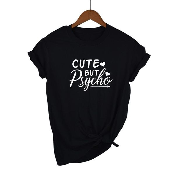 

luslos cute but psycho letters women t shirt cotton casual funny tshirts for lady black white tee hipster tumblr