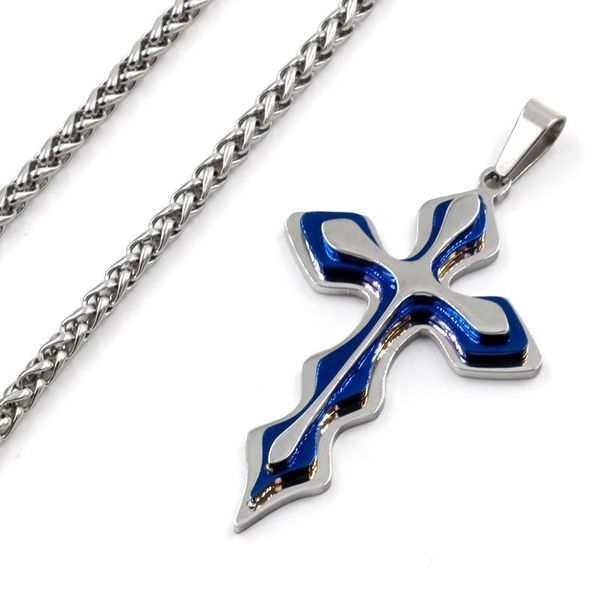 

pendant necklaces promotions cross necklace & christian jewelry wholesale 316l stainless steel black color chain men women, Silver