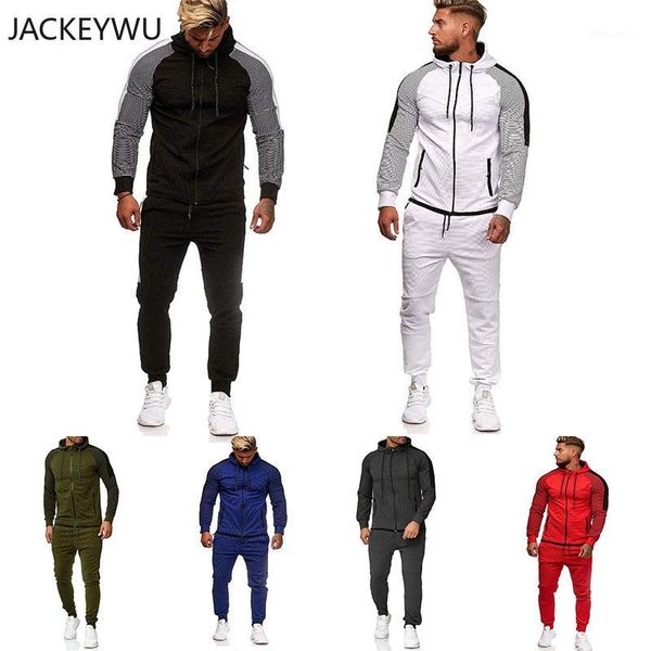 

brand men sportswear sets 2019 autumn fashion patchwork long sleeve tracksuit 2 pieces slim fit sweatshirt and joggers pants1, Gray