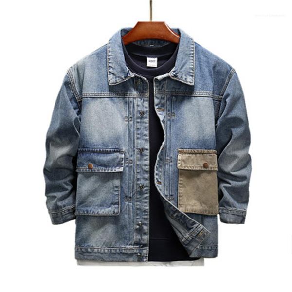 

denim casual loose pocket coats man tooling denim jacket fashion japanese trend long sleeve single breasted outerwear designer male winter, Black;brown