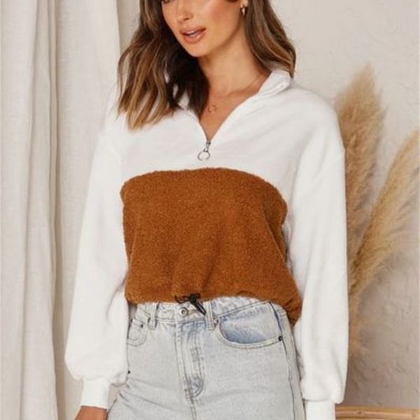 

2020 new long sleeve splicing plush sweater women's hoodie, Black