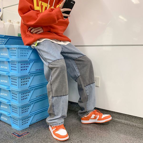 

2021 men's brem spring and fall new contrast male seam in fashionable jeans washed baggy pants 3jnz, Blue