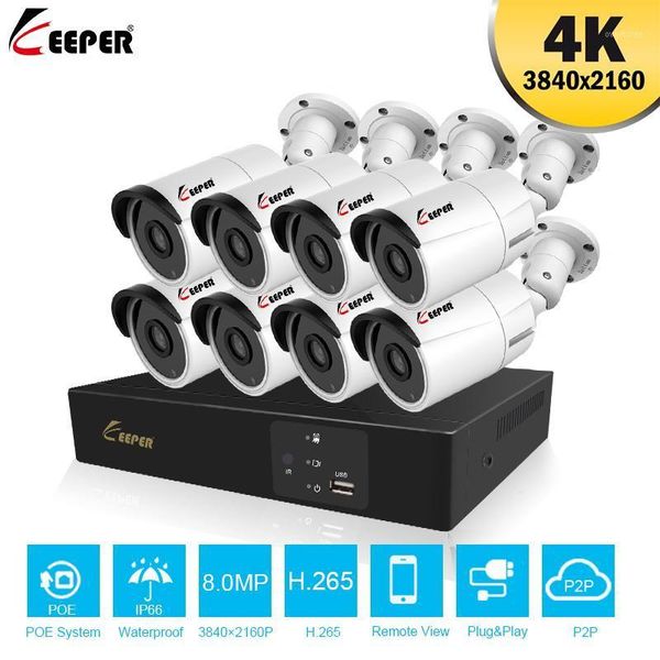 

keeper 8ch 4k ultra hd poe network video security system 8mp h.265+ nvr with 8pcs 8mp weatherproof ip camera cctv securit1