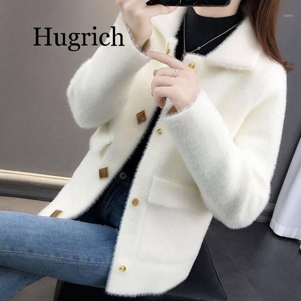 

wool imitation mink velvet loose coat women's fashion casual plus size knitted cardigan autumn winter wear new women's jacket1, Black