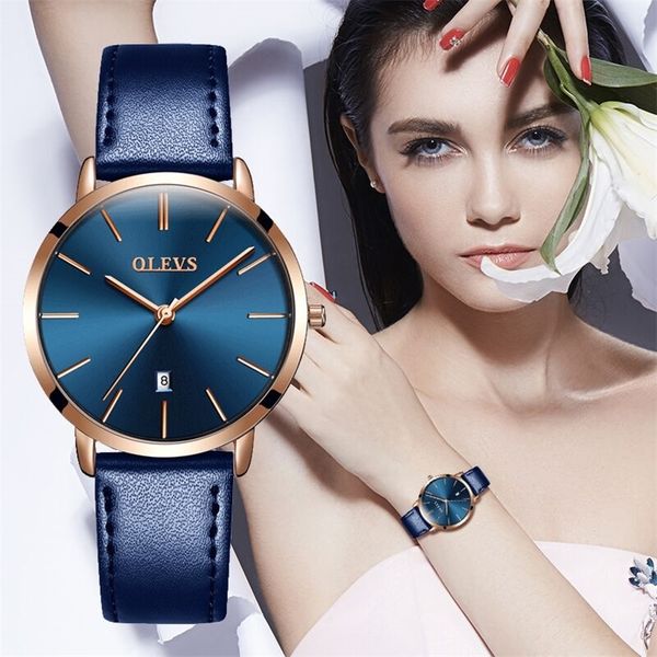 

olevs women watch red casual leather ladies watches luxury quartz female wristwatches brand clock ultra thin surface 6.5mm5869 201218, Slivery;brown