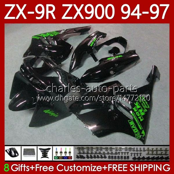 Kit de carroçaria para Kawasaki Ninja ZX900 ZX900 ZX 9R 9 R 900 CC 1994-1997 Bodys 100NO.63 ZX9 R 900CC ZX-900 ZX9R 94 95 96 97 ZX900C 1994 1995 1996 1997 OEM Fairing Verde Preto