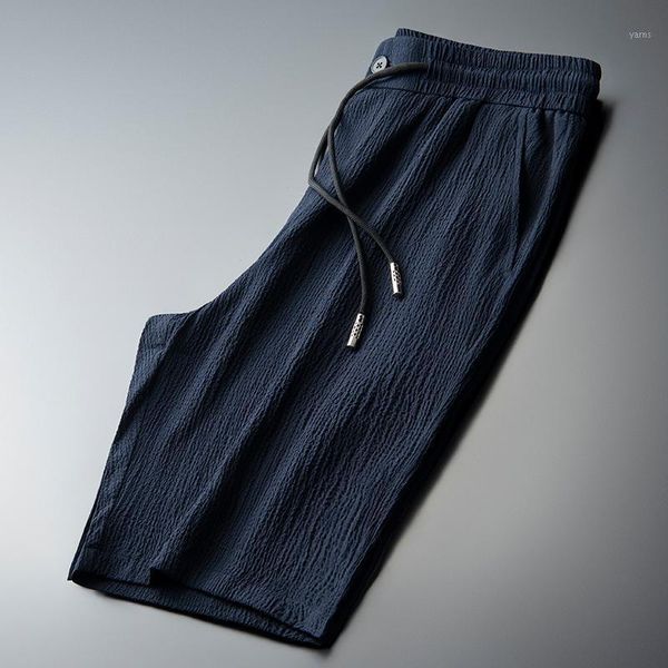 

minglu summer mens shorts luxury wrinkle fabric knee length men shorts plus size 4xl elastic waist breathable comfort man1, White;black