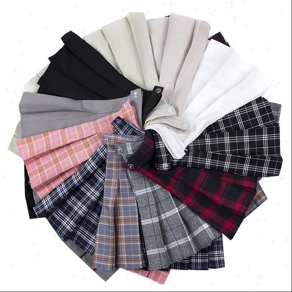 

women high waist pleated skirts plaid a line mini skirt sweet dance sailor skirts summer ladies plaid girls short skirt, Black