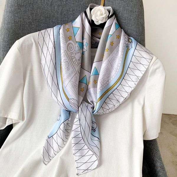 

brand 2020 women scarf fashion foulard print silk scarves square handkerchief neck hair scarfs 70*70cm bandana cachecol hijab, Blue;gray