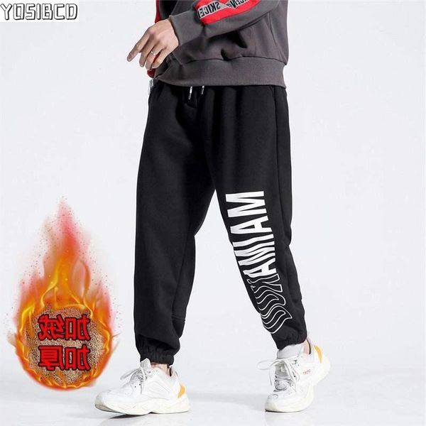

sweatpants warm fleece winter cargo pants joggers men 5xl hip hop casual streetwear mens trousers loose army harem pant, Black