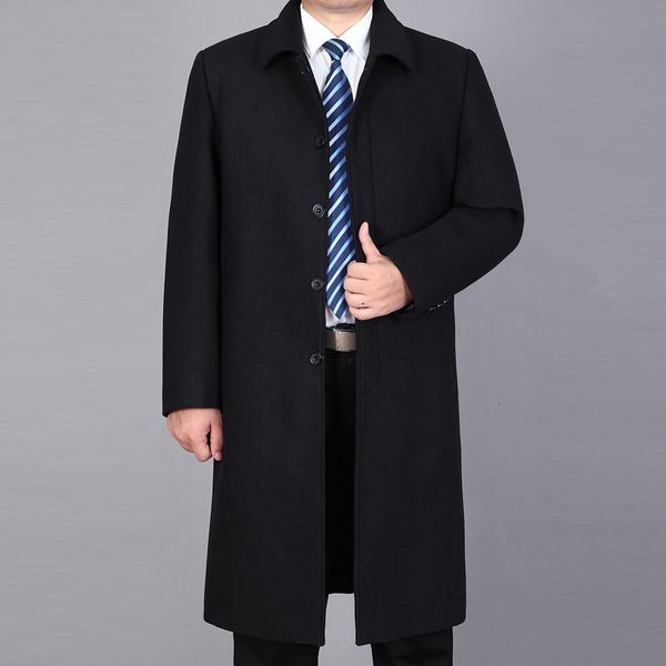 

new arrival woolen long men pea winter jackets autumn mens wool blend overcoat trench coat man 201123, Black