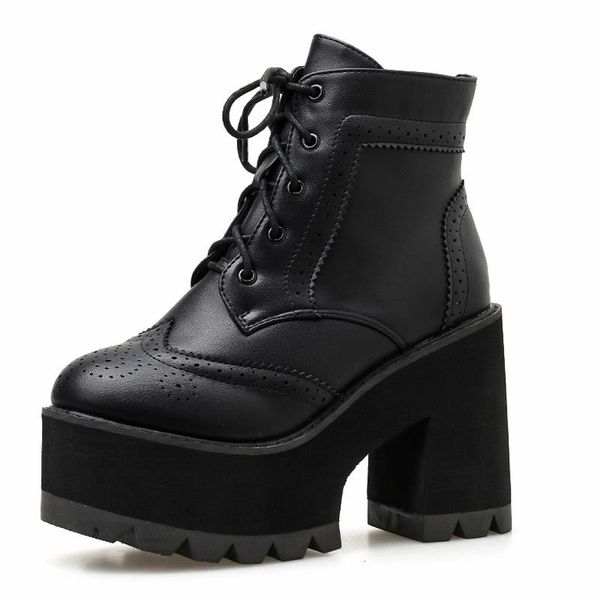 

punk boots women chunky heel ankle boots lace up 2020 new spring autumn high platform outdoor footwear female casual shoes ymb17, Black