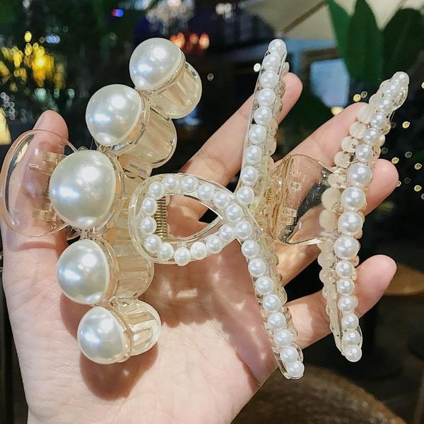 

14 styles big pearls hair clip claws oversize small makeup thick hair accessories for women korean black white barrette qylsxf, Black;brown
