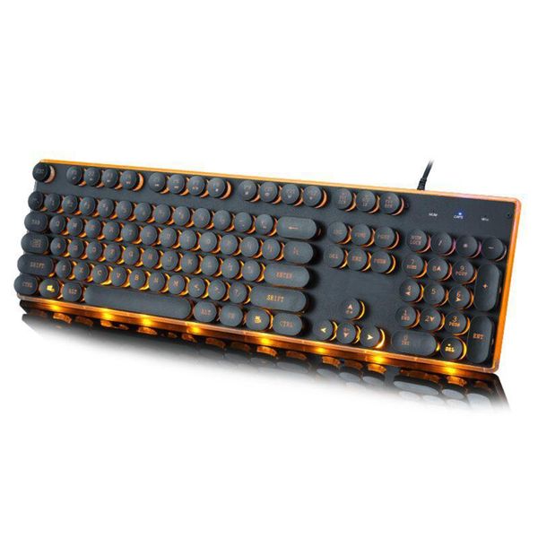 

keyboards retro round keycap usb wired glowing metal panel backlit illuminated border waterproof gaming keyboard