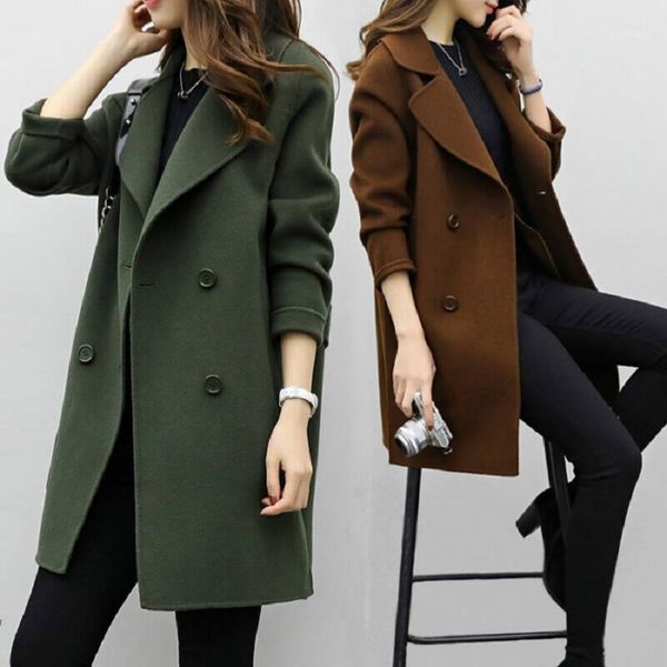 

autumn and winter wool coat women's mid-long 2020 new double breasted overcoat casual coat women's wool1, Black