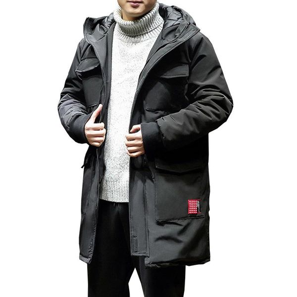 

men's down & parkas 2021 winter jacket hooded man clothing fashion brand male thickened warm smart casual long, Black