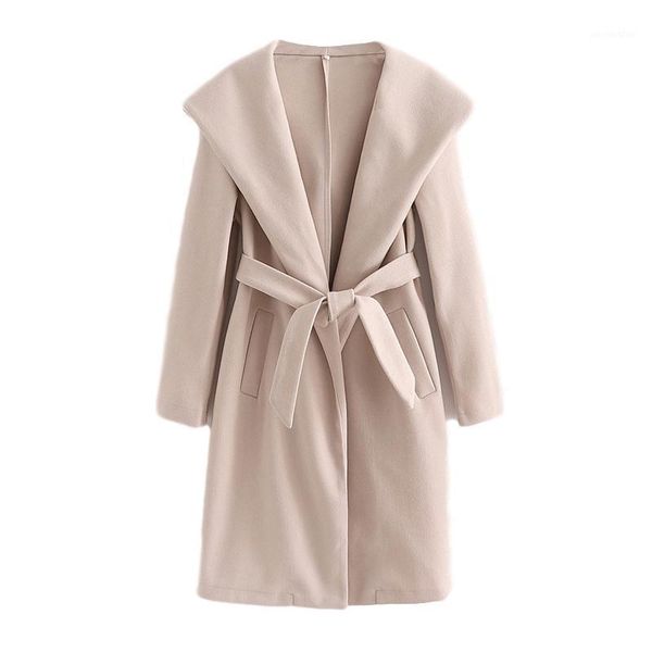 

blsqr wool long trench coat with belt women elegant long sleeve winter pockets overcoat 2020 casual outerwear coats1, Tan;black