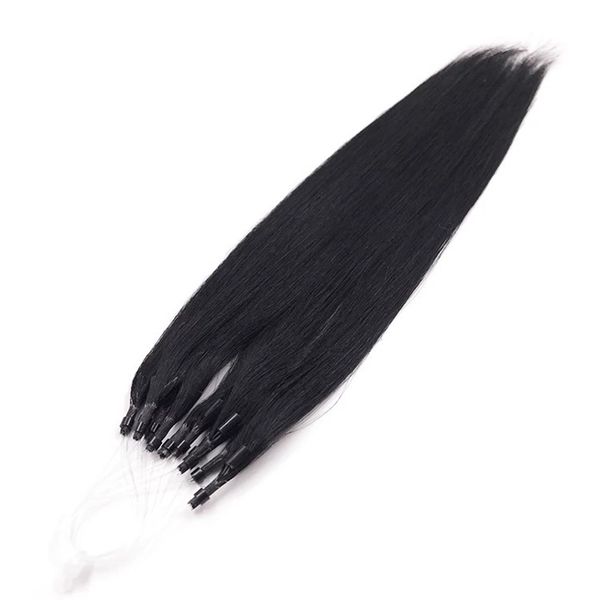 

vmae wholesale unprocessed virgin cuticle aligned silk hair blonde 0.5g*100 stand double drawn straigh micro loop ring human hair extensions, Black