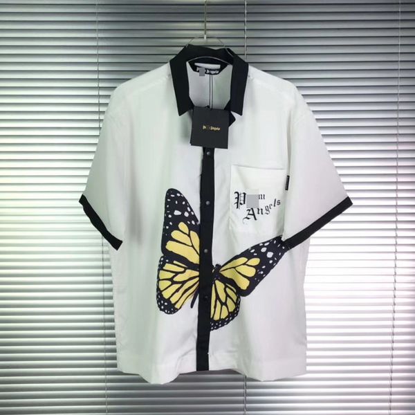 

palm fashion pa angels bear angel bear smile butterfly print casual silk shirt, Black