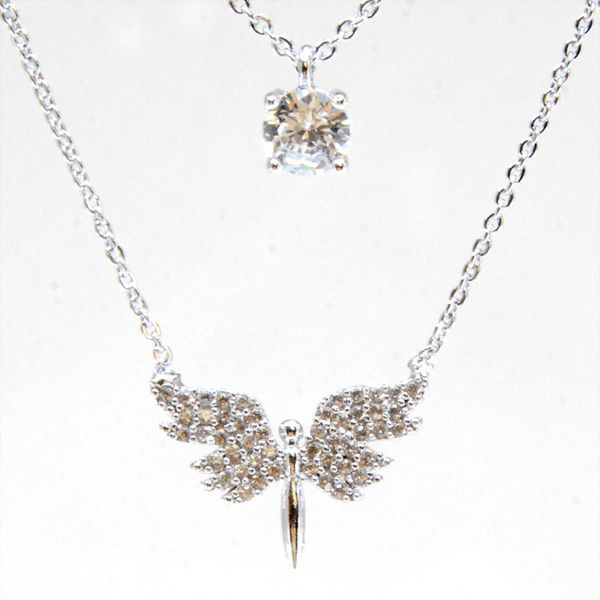 

elegant ladies necklace with angel figured stone and double chain, Silver