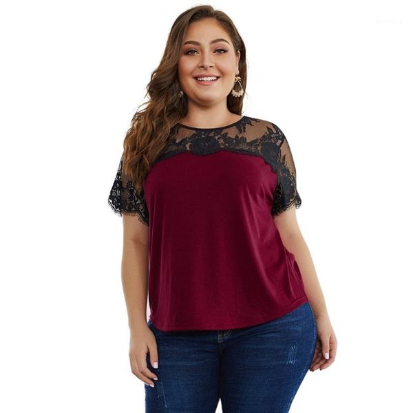 

whzhm flower lace short sleeve women summer t shirt ladies plus size 3xl 4xl o-neck casual elegant red t shirt female1, White