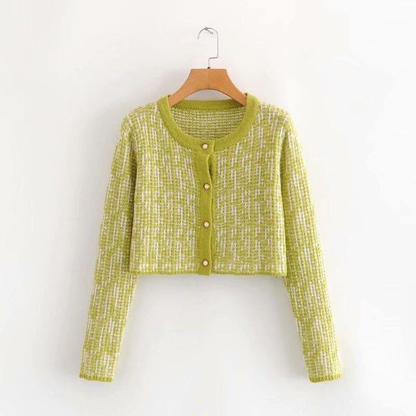 

2020 autumn new small fragrance style female cardigan high-waist rowed loose with knitted chic women's sweater 1, White