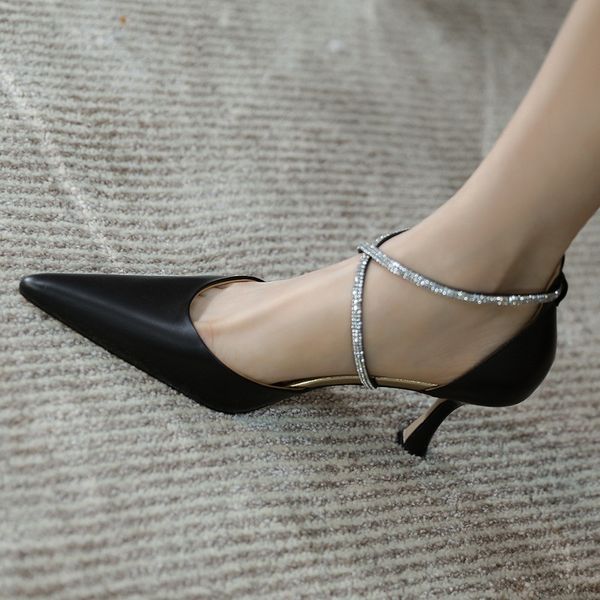 

2021 concise genuine leather woman spring toe pointing women's high heels as party shoes znrb, Black