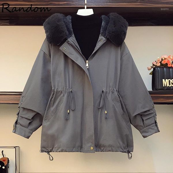 

plus size women 2021 winter warm casual jacket coats female fur hooded collar outerwears vintage thick parkas oversized 1, Black