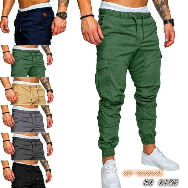 

cargo men pants elstic men's fashion drawstring outdoor casual male casual multi-pocket cargo pants sweatpants trousers, Black