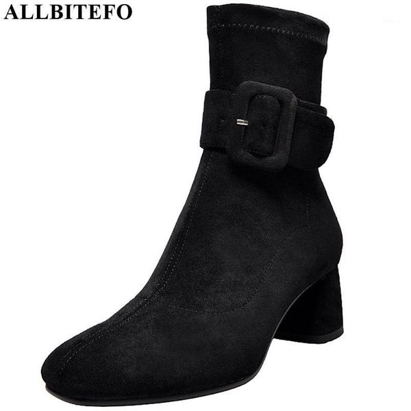 

allbitefo new genuine leather women boots pure color autumn winter ankle boots solid concise fashion girls leisure1, Black