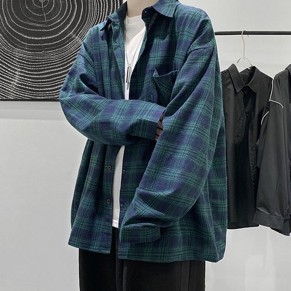 

men's long sleeve korean fashion autumn jacket cool plaid shirt, White;black