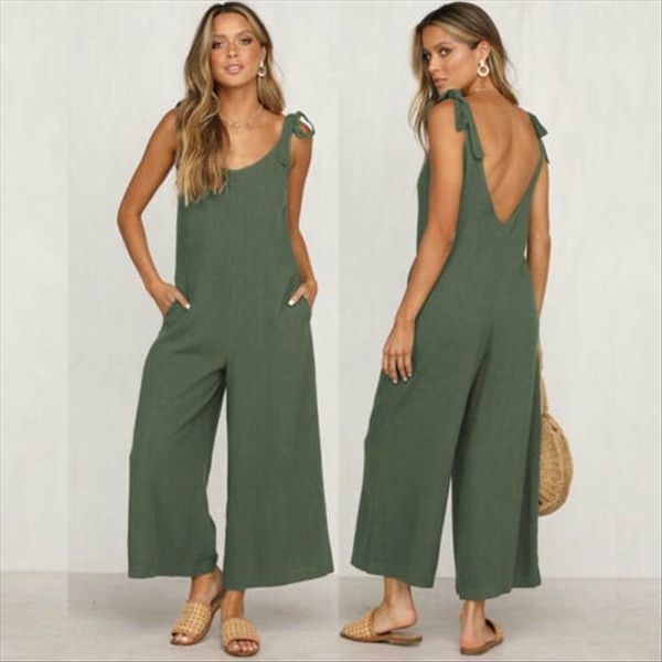 

женщины rompers 2020 летние новые дамы повседневная одежда свободные льняные хлопчатобумажные комбинезоны без рукавов без рукавов без без ру, Black;white
