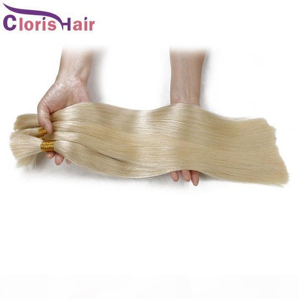 

platinum blonde braiding human hair bulk no weft thick silk straight brazilian hair extensions in bulk for sale 613 weave bundles, Black