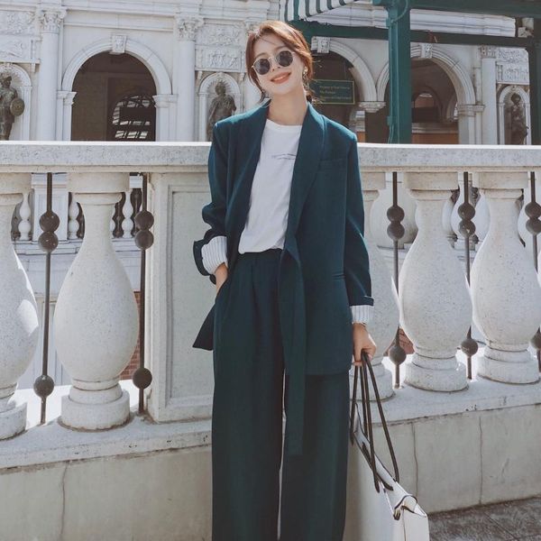 

women's two piece pants green fashion suit street women korean vintage business office wear blazer plus size ropa mujer clothing eg50xf, White