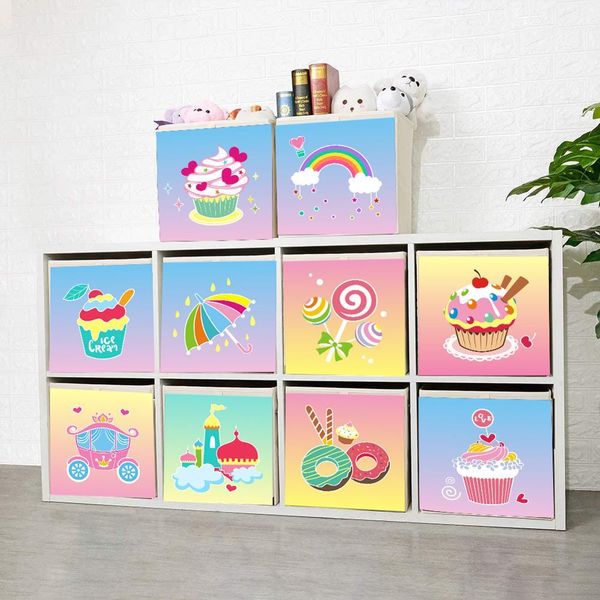 

2020 new foldable ice cream theme cube storage box fabric toy bins chest organizer for kids nursery 13 inch q1130