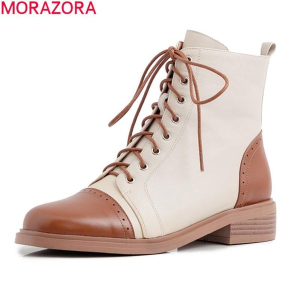 

2020 new arrive fashion genuine leather ankle boots low heel round toe lace up autumn women brand boots210, Black