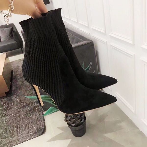 

women fret wear point in heels high ankle socks black boots martin i1s5