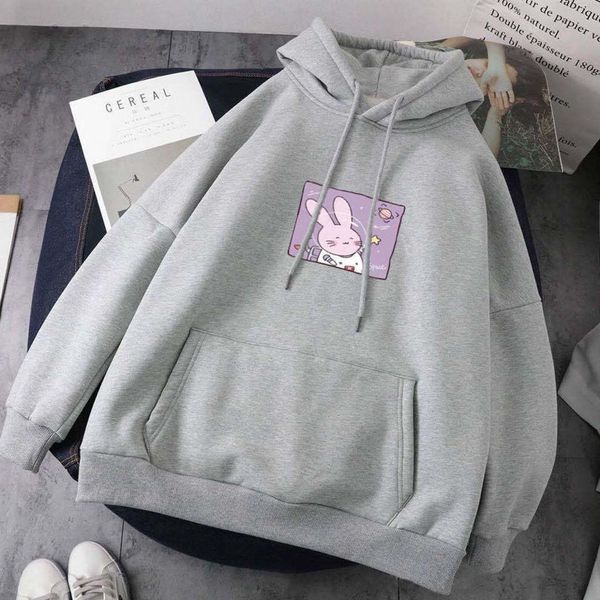 

super fire cec hong kong sweater women's autumn winter korean version lazy style ins loose and versatile hooded plush printed top, Black