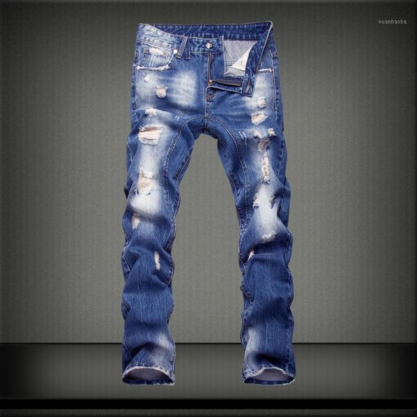 

2020 new autumn fashion jeans men blue slim straight denim casual biker jeans classical design men's trousers1