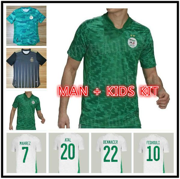 

man kids kit 20 21 algeria national team mahrez feghouli soccer jerseys slimani bennacer atal home away football shirt short sleeve, Black;yellow
