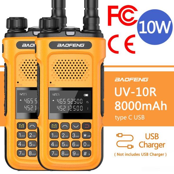 

2pcs baofeng uv-10r 10w walkie talkie 10km transmitter transreceiver 136-174/400-520mhz fcc&ce two way radio usb charger