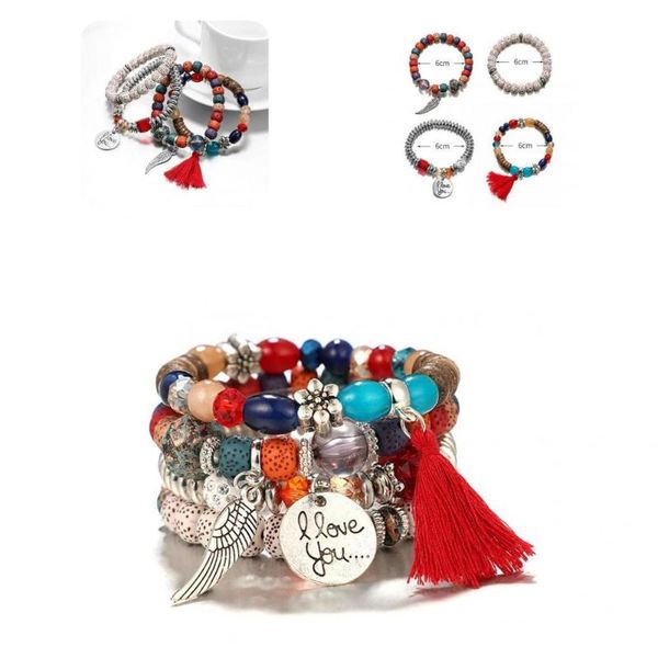 Bangle beads 4 pçs / conjunto fabuloso elástico cordas de cadeia de mão de cadeia de mão pulseiras coloridas para namoro